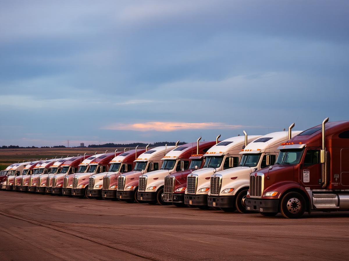 Fleet of diesel trucks lined up